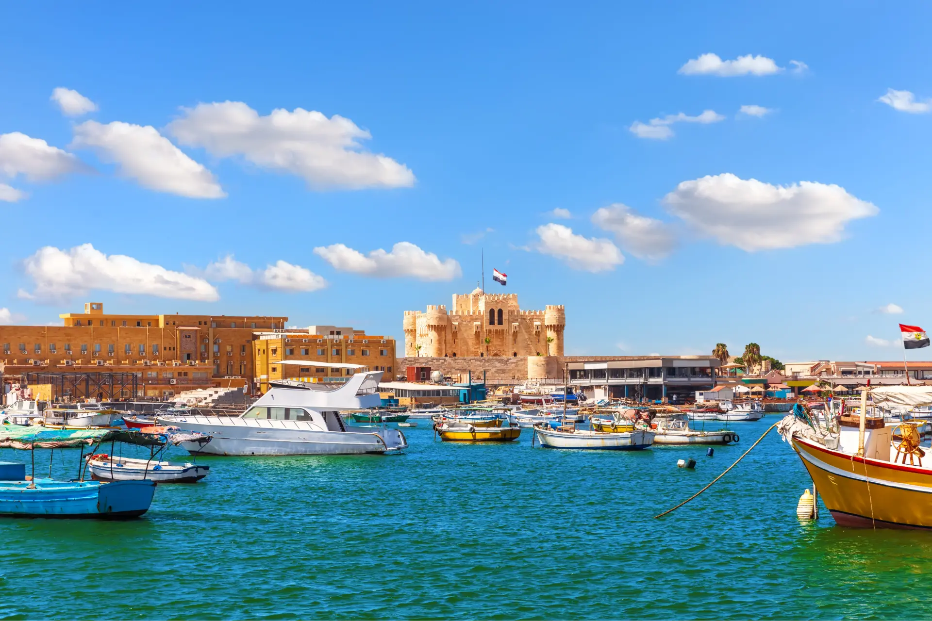 Boats in Alexandria harbor near Qaitbay Citadel